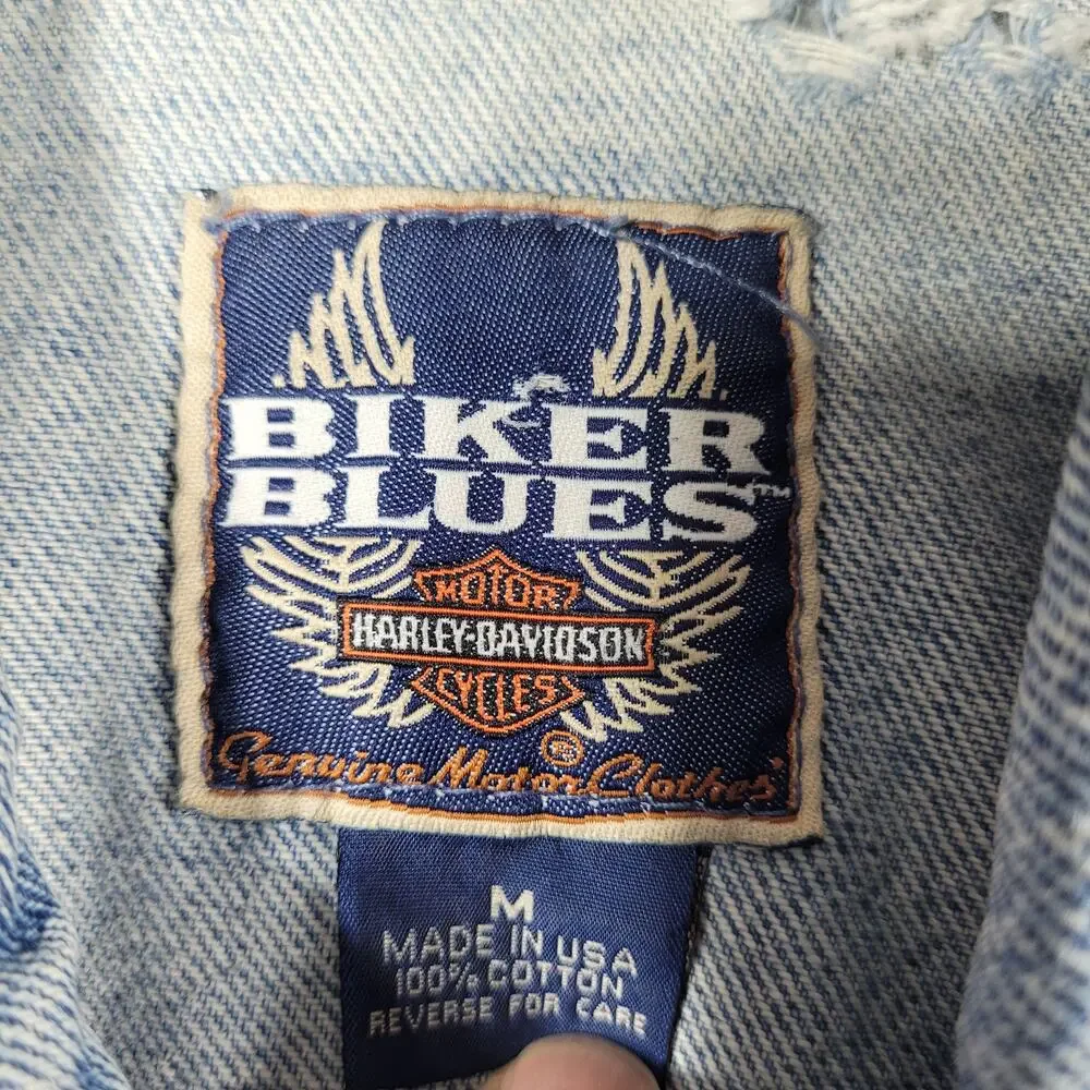 HARLEY DAVIDSON DENIM‎ JEAN JACKET Y2K VTG WOMENS SIZE MEDIUM BIKERSBLUES